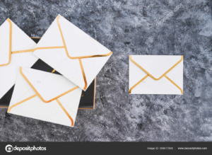 concept of inbox organisation, group of envelopes inside box met Grafik eines Blatts mit einer nummerierten Liste (1., 2., 3.), jeweils gefolgt von gestrichelten Platzhaltern anstelle von Text.