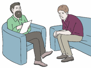 Psychotherapeut und Patient im Gespräch
