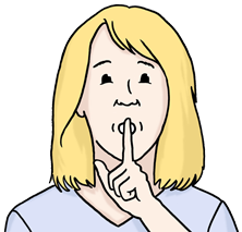 Frau mit Zeigefinger vor Mund